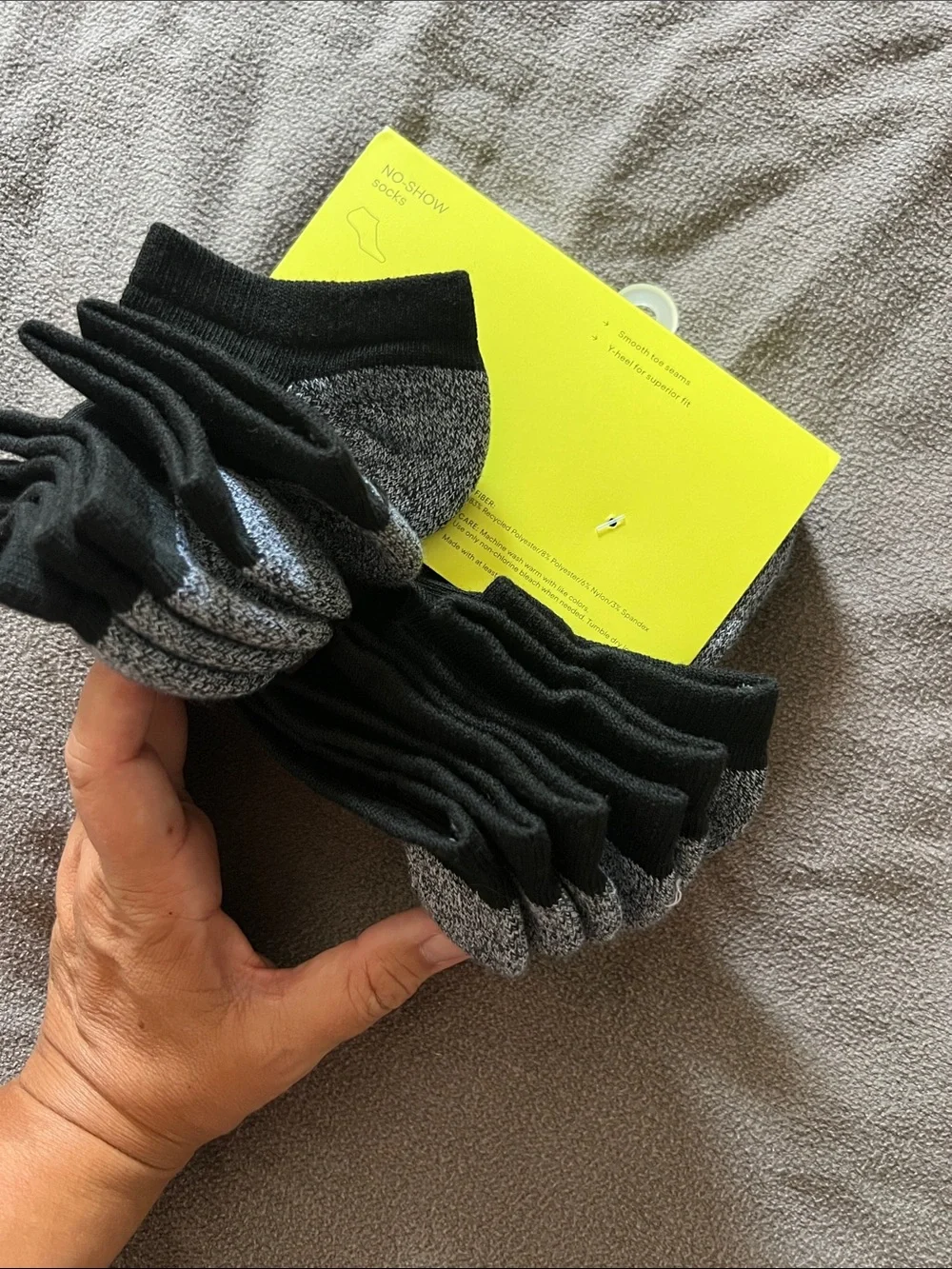 NWT all in motion Black & Gray No-Show Athletic Socks - 6 Pack Size Large